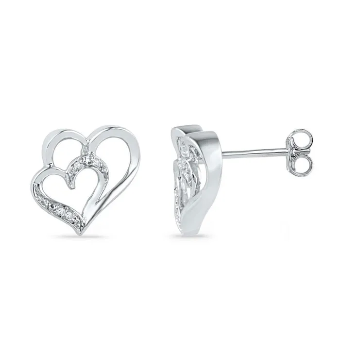 gndatlanta Earrings 14k White Gold Round Diamond Heart Earrings 03 Cttw