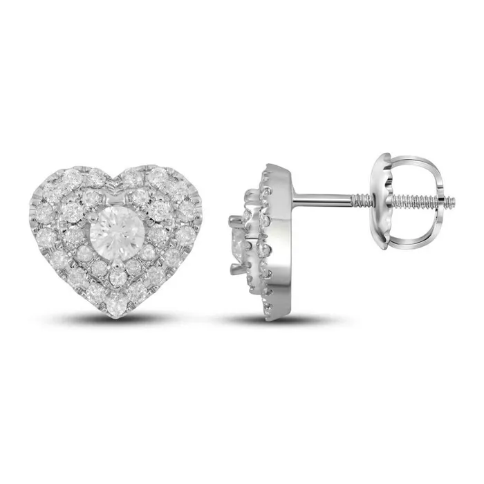 gndatlanta Earrings 14k White Gold Round Diamond Heart Earrings 12 Cttw gndatlanta Earrings 14k White Gold Round Diamond Heart Earrings 12 Cttw