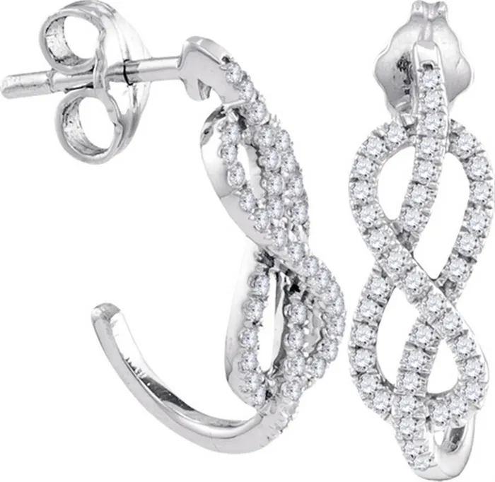 gndatlanta Earrings 14k White Gold Round Diamond Infinity Half J Hoop Earrings 38 Cttw gndatlanta Earrings 14k White Gold Round Diamond Infinity Half J Hoop Earrings 38 Cttw