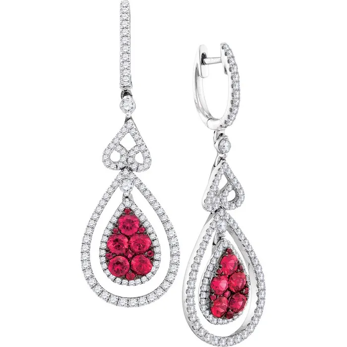 gndatlanta Earrings 14k White Gold Round Ruby Diamond Teardrop Dangle Earrings 258 Cttw gndatlanta Earrings 14k White Gold Round Ruby Diamond Teardrop Dangle Earrings 258 Cttw