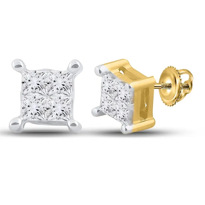 gndatlanta Earrings 14k Yellow Gold Princess Diamond Square Earrings 14 Cttw gndatlanta Earrings 14k Yellow Gold Princess Diamond Square Earrings 14 Cttw