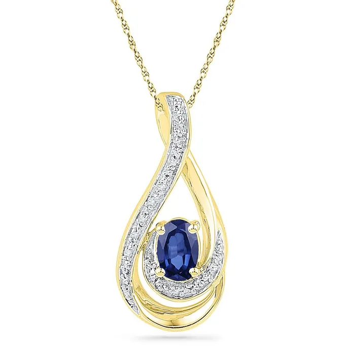 gndatlanta Necklaces 10k Yellow Gold Oval Created Blue Sapphire Solitaire Diamond Pendant 02 Cttw gndatlanta Necklaces 10k Yellow Gold Oval Created Blue Sapphire Solitaire Diamond Pendant 02 Cttw