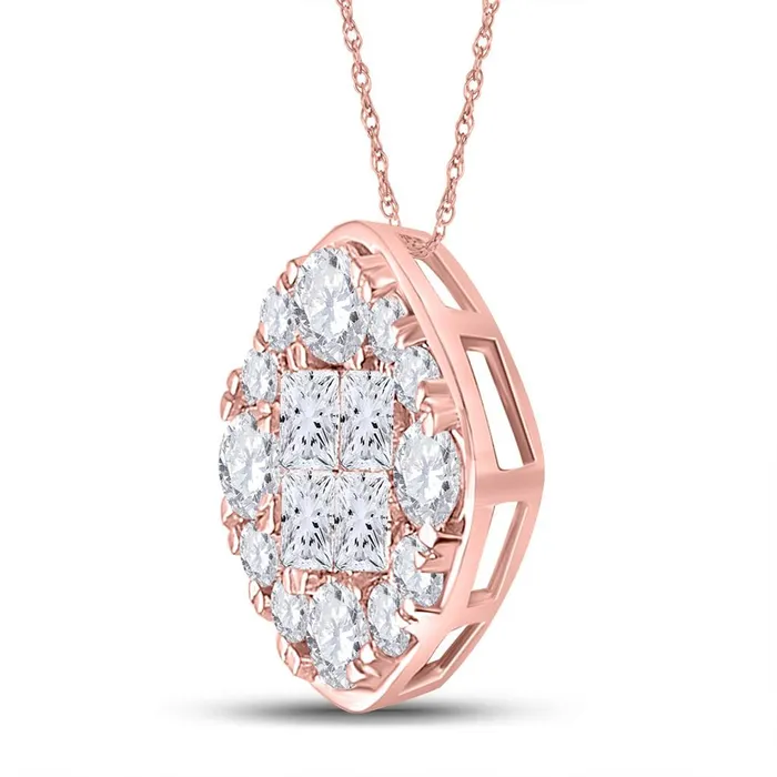 gndatlanta Necklaces 14k Rose Gold Princess Diamond Halo Fashion Pendant 1 Cttw