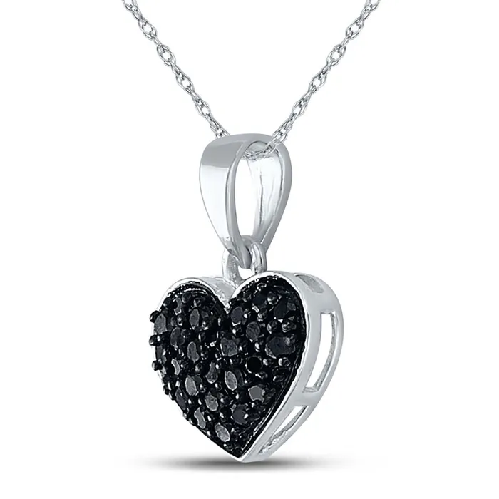 gndatlanta Necklaces 14k White Gold Round Black Diamond Heart Pendant 14 Cttw