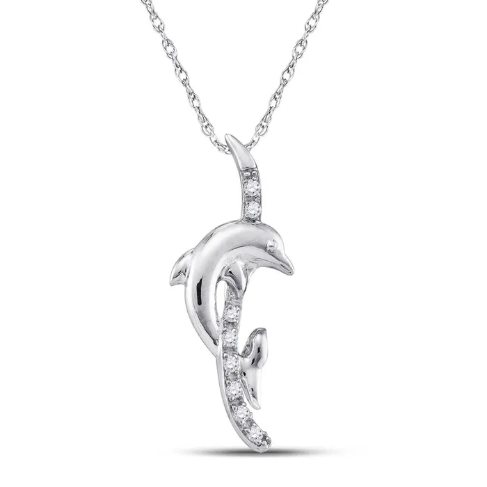 gndatlanta Necklaces 14k White Gold Round Diamond Dolphin Pendant 110 Cttw gndatlanta Necklaces 14k White Gold Round Diamond Dolphin Pendant 110 Cttw