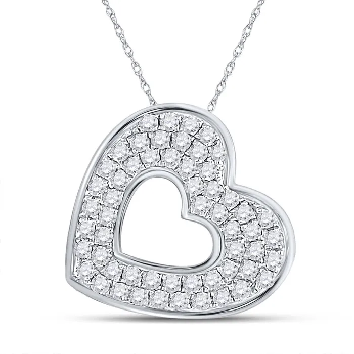 gndatlanta Necklaces 14k White Gold Round Diamond Heart Pendant 13 Cttw