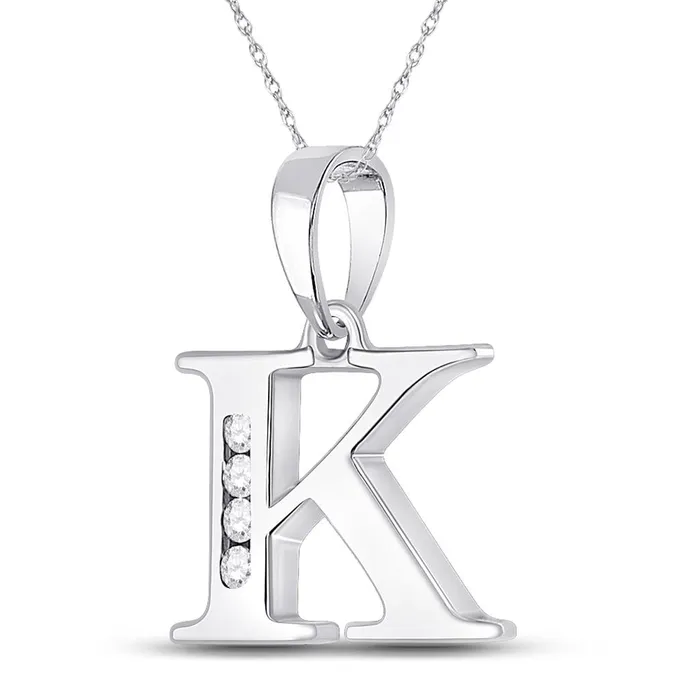 gndatlanta Necklaces 14k White Gold Round Diamond K Initial Letter Pendant 120 Cttw gndatlanta Necklaces 14k White Gold Round Diamond K Initial Letter Pendant 120 Cttw