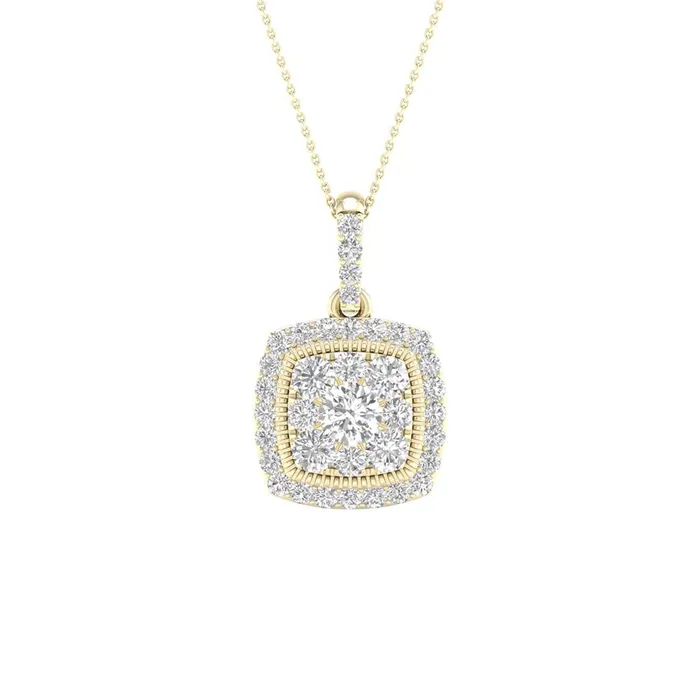gndatlanta Necklaces 14k Yellow Gold Round Diamond Square Pendant 14 Cttw