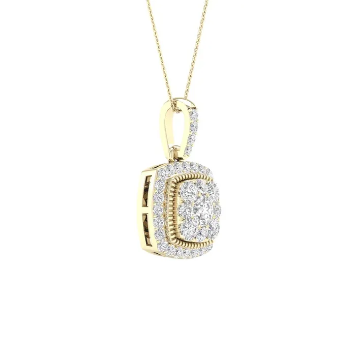 gndatlanta Necklaces 14k Yellow Gold Round Diamond Square Pendant 14 Cttw