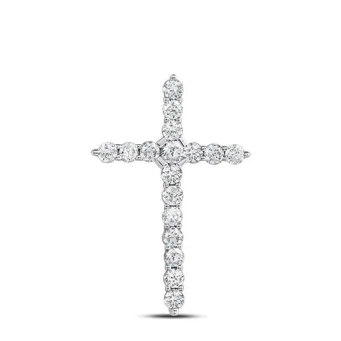 gndatlanta Necklaces 14kt White Gold Round Diamond Roman Cross Pendant 12 Cttw