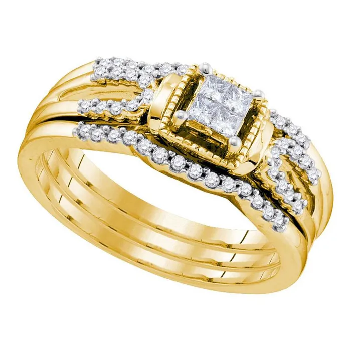 gndatlanta Rings 10k Yellow Gold Princess Diamond 3Piece Bridal Wedding Ring Set 14 Cttw gndatlanta Rings 10k Yellow Gold Princess Diamond 3Piece Bridal Wedding Ring Set 14 Cttw