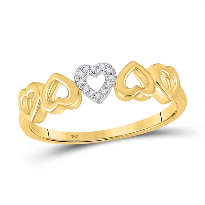 gndatlanta Rings 10k Yellow Gold Round Diamond Alternating Heart Band Ring 03 Cttw gndatlanta Rings 10k Yellow Gold Round Diamond Alternating Heart Band Ring 03 Cttw