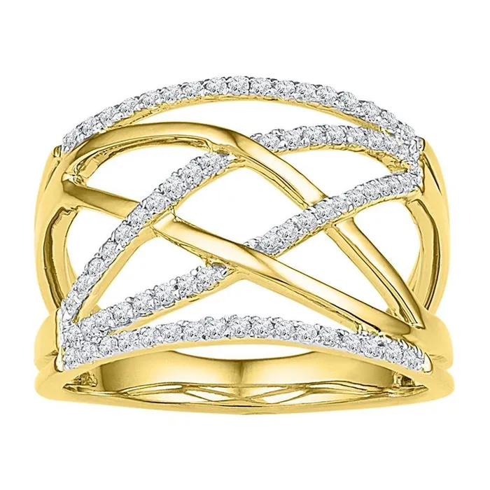gndatlanta Rings 10k Yellow Gold Round Diamond Crisscross Crossover Band Ring 13 Cttw gndatlanta Rings 10k Yellow Gold Round Diamond Crisscross Crossover Band Ring 13 Cttw