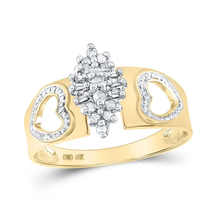 gndatlanta Rings 10k Yellow Gold Round Diamond Double Heart Cluster Ring 18 Cttw gndatlanta Rings 10k Yellow Gold Round Diamond Double Heart Cluster Ring 18 Cttw
