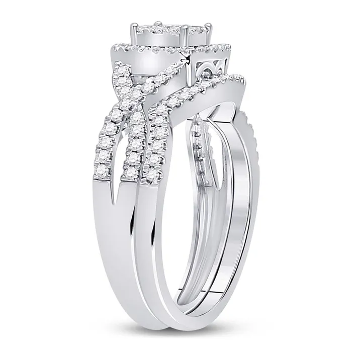 gndatlanta Rings 14k White Gold Round Diamond Bridal Wedding Ring Set 58 Cttw