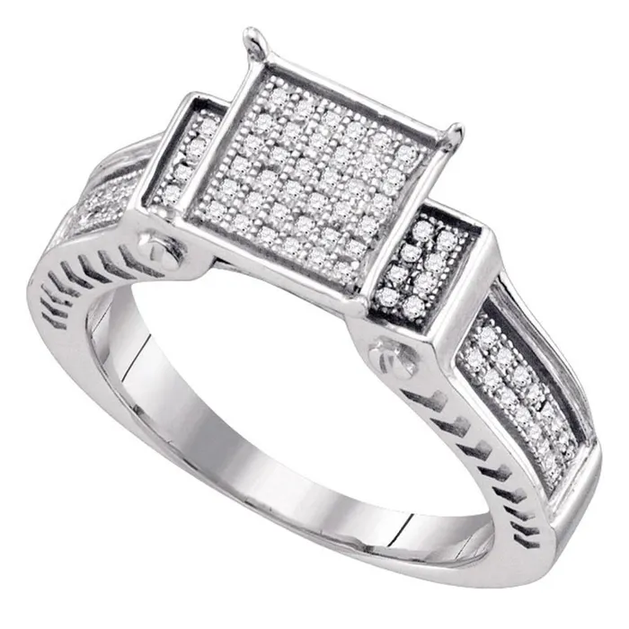 gndatlanta Rings Sterling Silver Round Diamond Square Ring 14 Cttw