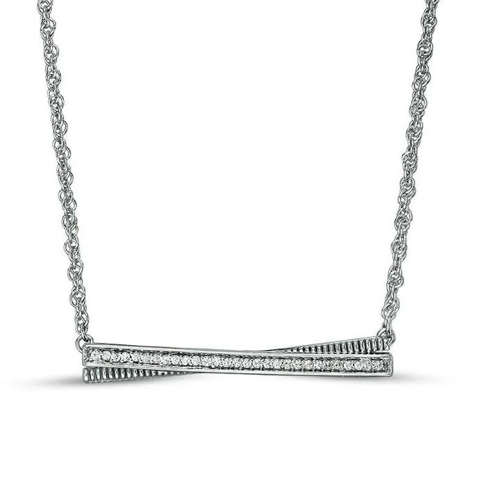 Goldia 005 CT TW Natural Diamond Crossover Bar Necklace in Sterling Silver 17 Necklaces Goldia 005 CT TW Natural Diamond Crossover Bar Necklace in Sterling Silver 17 Necklaces