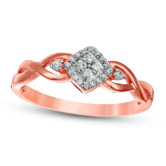 Goldia 010 CT TW Composite Natural Diamond Tilted Square Frame Twist Shank Promise Ring in Solid 10K Rose Gold Rings Goldia 010 CT TW Composite Natural Diamond Tilted Square Frame Twist Shank Promise Ring in Solid 10K Rose Gold Rings