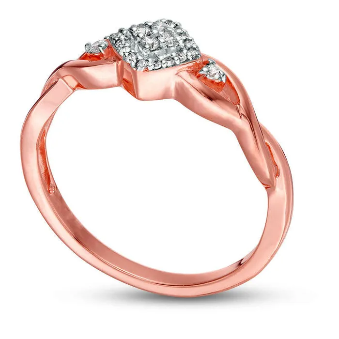 Goldia 010 CT TW Composite Natural Diamond Tilted Square Frame Twist Shank Promise Ring in Solid 10K Rose Gold Rings Goldia 010 CT TW Composite Natural Diamond Tilted Square Frame Twist Shank Promise Ring in Solid 10K Rose Gold Rings