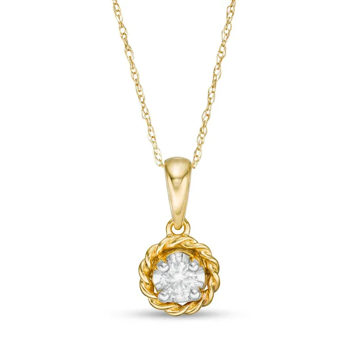 Goldia 017 CT Natural Clarity Enhanced Solitaire Rope Frame Pendant in 10K Yellow Gold II3 Necklaces Goldia 017 CT Natural Clarity Enhanced Solitaire Rope Frame Pendant in 10K Yellow Gold II3 Necklaces
