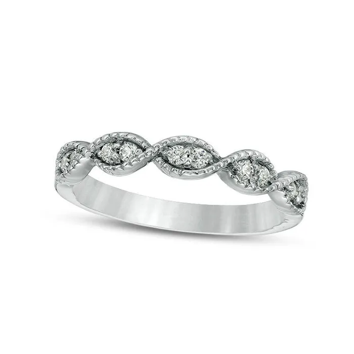 Goldia 017 CT TW Natural Diamond Twist Antique VintageStyle Stackable Band in Solid 10K White Gold Rings Goldia 017 CT TW Natural Diamond Twist Antique VintageStyle Stackable Band in Solid 10K White Gold Rings