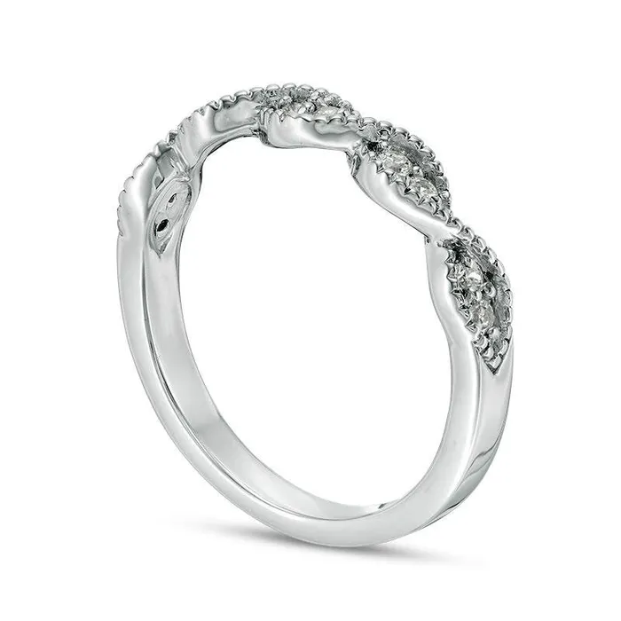 Goldia 017 CT TW Natural Diamond Twist Antique VintageStyle Stackable Band in Solid 10K White Gold Rings Goldia 017 CT TW Natural Diamond Twist Antique VintageStyle Stackable Band in Solid 10K White Gold Rings