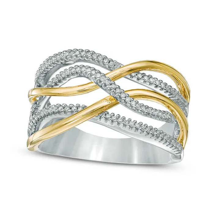 Goldia 017 CT TW Natural Diamond Wavy Crossover Band in Sterling Silver and Solid 10K Yellow Gold Rings Goldia 017 CT TW Natural Diamond Wavy Crossover Band in Sterling Silver and Solid 10K Yellow Gold Rings