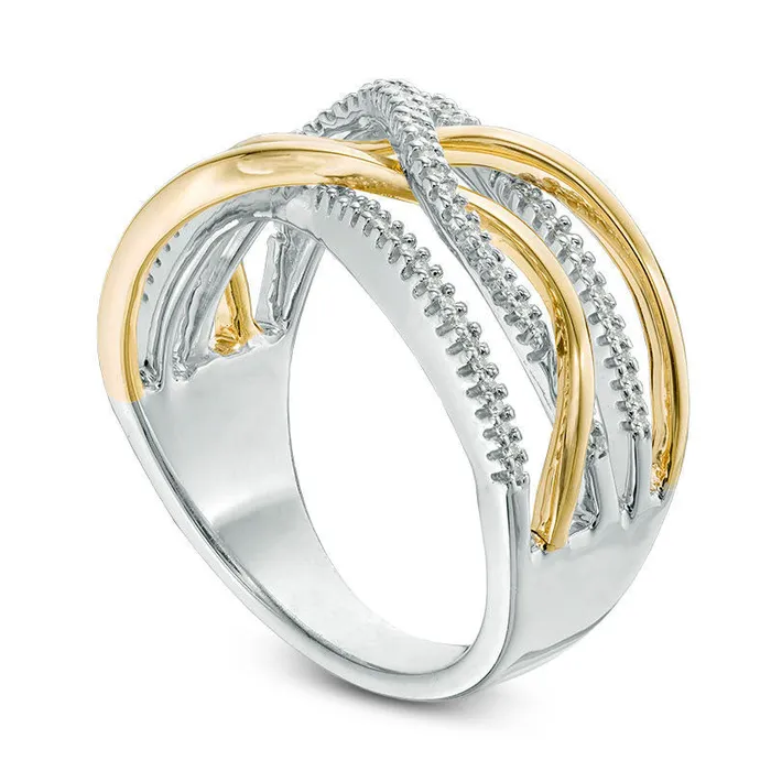 Goldia 017 CT TW Natural Diamond Wavy Crossover Band in Sterling Silver and Solid 10K Yellow Gold Rings Goldia 017 CT TW Natural Diamond Wavy Crossover Band in Sterling Silver and Solid 10K Yellow Gold Rings