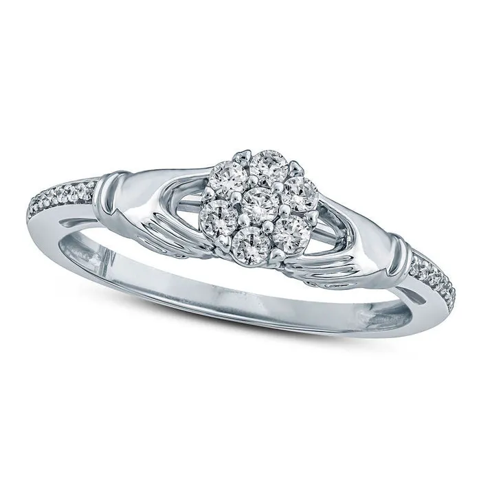 Goldia 020 CT TW Composite Natural Diamond Claddagh Promise Ring in Solid 10K White Gold Rings Goldia 020 CT TW Composite Natural Diamond Claddagh Promise Ring in Solid 10K White Gold Rings