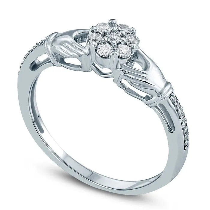 Goldia 020 CT TW Composite Natural Diamond Claddagh Promise Ring in Solid 10K White Gold Rings Goldia 020 CT TW Composite Natural Diamond Claddagh Promise Ring in Solid 10K White Gold Rings