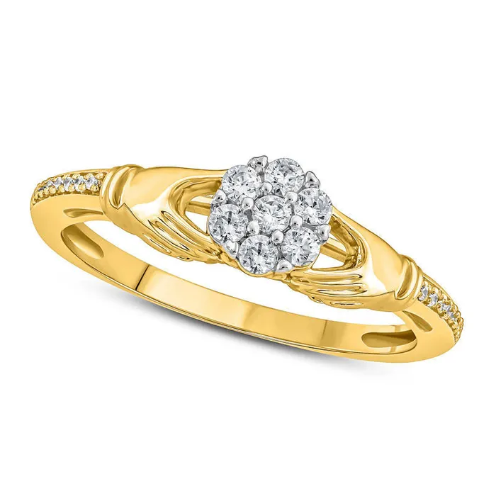Goldia 020 CT TW Composite Natural Diamond Claddagh Promise Ring in Solid 10K Yellow Gold Rings