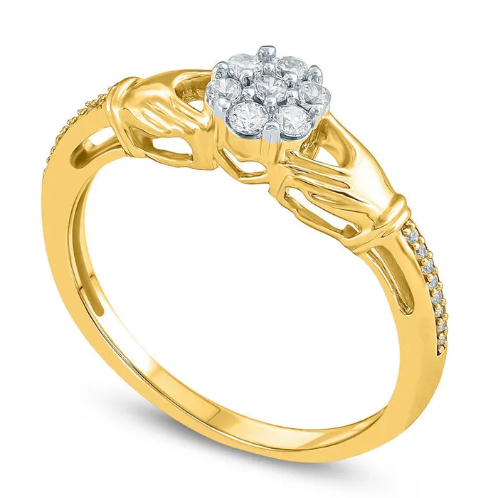 Goldia 020 CT TW Composite Natural Diamond Claddagh Promise Ring in Solid 10K Yellow Gold Rings Goldia 020 CT TW Composite Natural Diamond Claddagh Promise Ring in Solid 10K Yellow Gold Rings