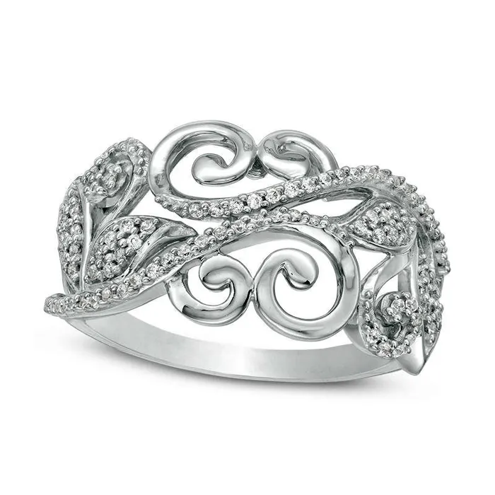 Goldia 020 CT TW Natural Diamond Scroll Vine with Leaves Anniversary Band in Solid 10K White Gold Rings Goldia 020 CT TW Natural Diamond Scroll Vine with Leaves Anniversary Band in Solid 10K White Gold Rings