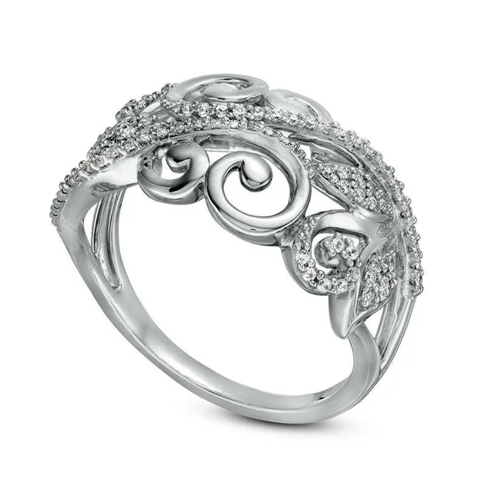 Goldia 020 CT TW Natural Diamond Scroll Vine with Leaves Anniversary Band in Solid 10K White Gold Rings Goldia 020 CT TW Natural Diamond Scroll Vine with Leaves Anniversary Band in Solid 10K White Gold Rings