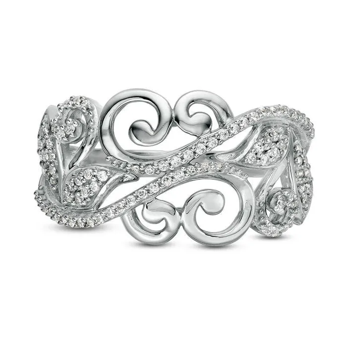 Goldia 020 CT TW Natural Diamond Scroll Vine with Leaves Anniversary Band in Solid 10K White Gold Rings Goldia 020 CT TW Natural Diamond Scroll Vine with Leaves Anniversary Band in Solid 10K White Gold Rings