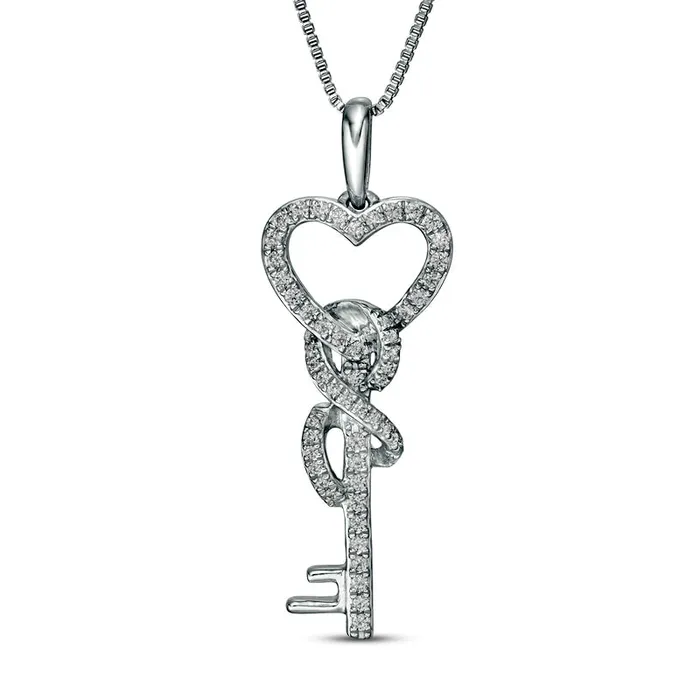Goldia 025 CT TW Natural Diamond HeartTop Key with Infinity Ribbon Pendant in Sterling Silver Necklaces Goldia 025 CT TW Natural Diamond HeartTop Key with Infinity Ribbon Pendant in Sterling Silver Necklaces