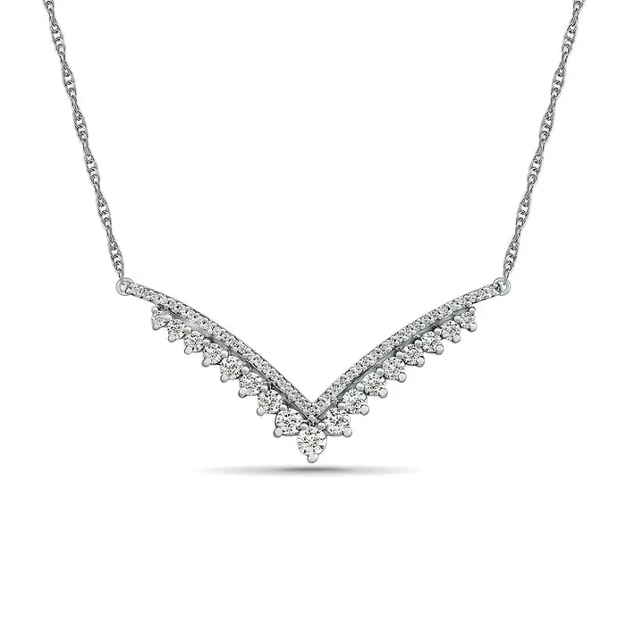 Goldia 05 CT TW Natural Diamond Graduated Double Row Chevron Necklace in Sterling Silver Necklaces Goldia 05 CT TW Natural Diamond Graduated Double Row Chevron Necklace in Sterling Silver Necklaces