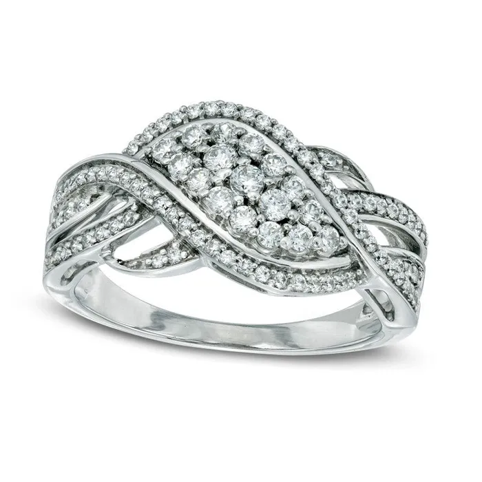Goldia 050 CT TW Natural Diamond Thick Wave Ring in Solid 10K White Gold Rings Goldia 050 CT TW Natural Diamond Thick Wave Ring in Solid 10K White Gold Rings