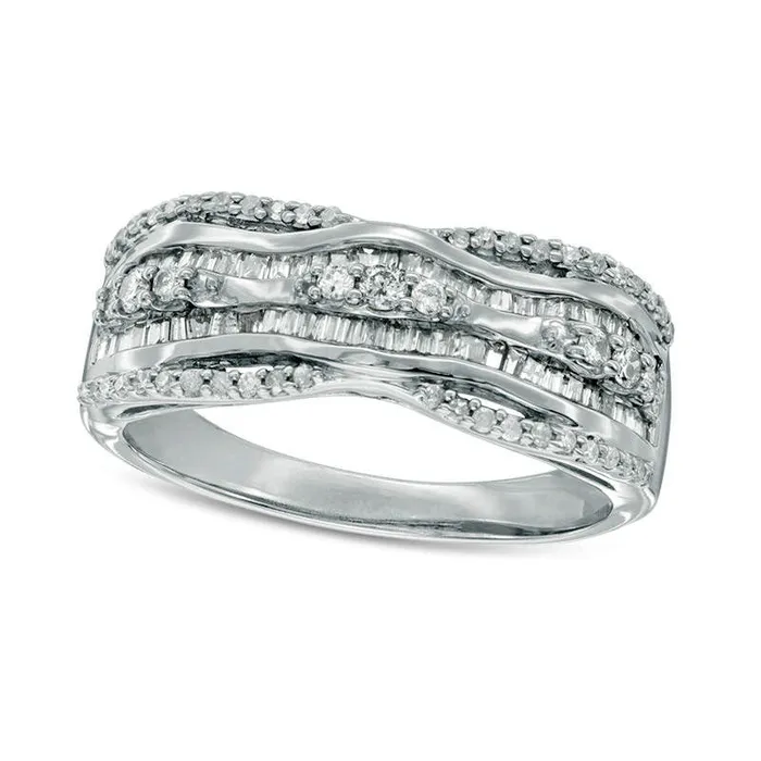 Goldia 050 CT TW Natural Diamond Wavy Top MultiRow Ring in Solid 10K White Gold Rings Goldia 050 CT TW Natural Diamond Wavy Top MultiRow Ring in Solid 10K White Gold Rings