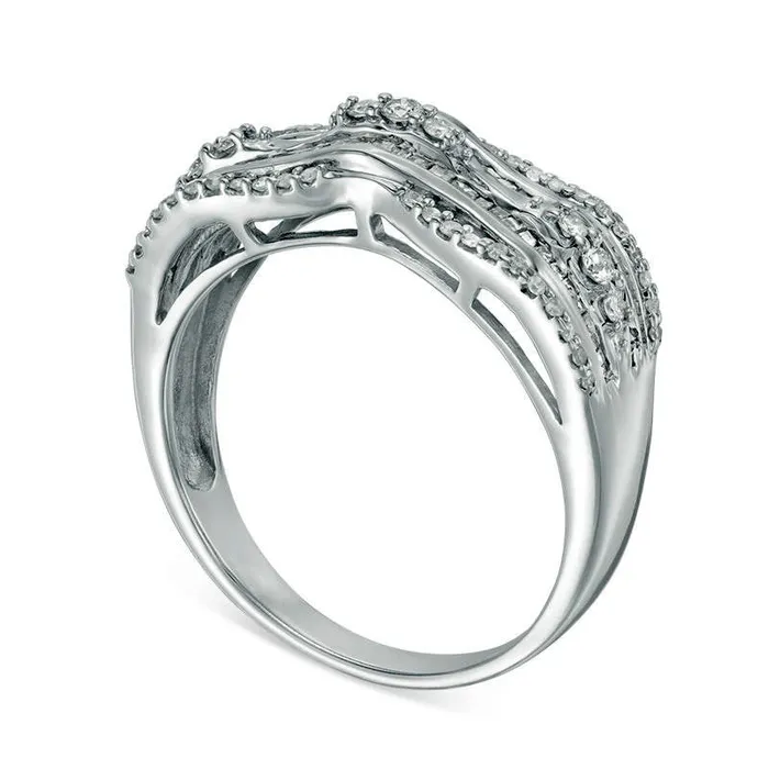 Goldia 050 CT TW Natural Diamond Wavy Top MultiRow Ring in Solid 10K White Gold Rings Goldia 050 CT TW Natural Diamond Wavy Top MultiRow Ring in Solid 10K White Gold Rings