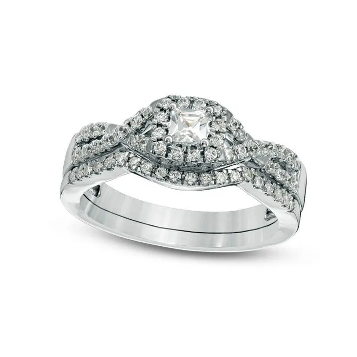 Goldia 050 CT TW PrincessCut Natural Diamond Frame Twist Bridal Engagement Ring Set in Solid 10K White Gold Rings Goldia 050 CT TW PrincessCut Natural Diamond Frame Twist Bridal Engagement Ring Set in Solid 10K White Gold Rings