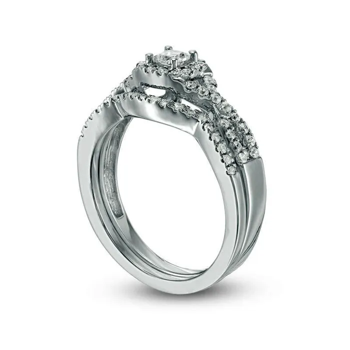 Goldia 050 CT TW PrincessCut Natural Diamond Frame Twist Bridal Engagement Ring Set in Solid 10K White Gold Rings Goldia 050 CT TW PrincessCut Natural Diamond Frame Twist Bridal Engagement Ring Set in Solid 10K White Gold Rings