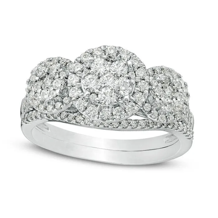 Goldia 10 CT TW Composite Natural Diamond Three Stone Frame Bridal Engagement Ring Set in Solid 10K White Gold Rings Goldia 10 CT TW Composite Natural Diamond Three Stone Frame Bridal Engagement Ring Set in Solid 10K White Gold Rings