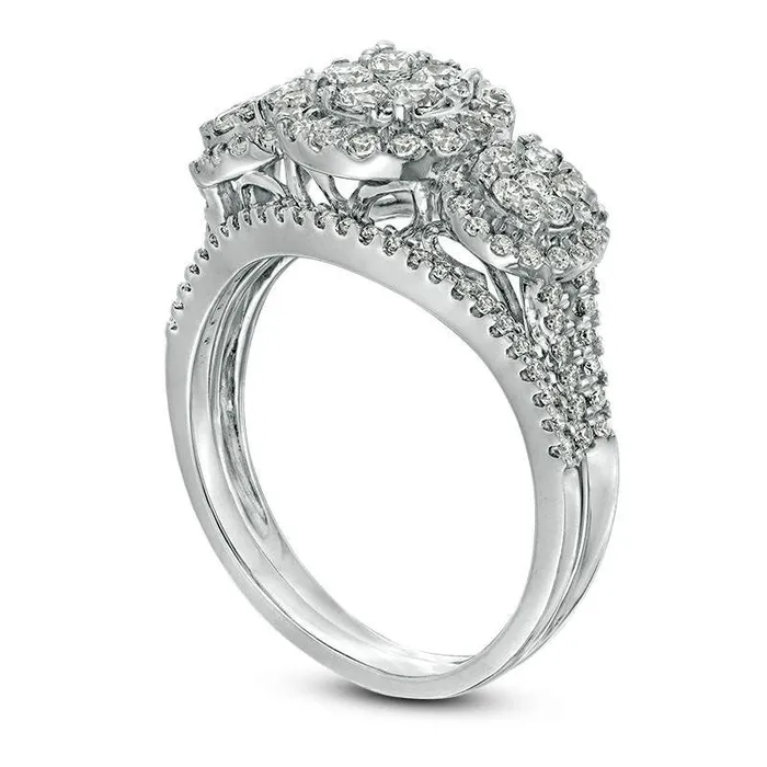 Goldia 10 CT TW Composite Natural Diamond Three Stone Frame Bridal Engagement Ring Set in Solid 10K White Gold Rings Goldia 10 CT TW Composite Natural Diamond Three Stone Frame Bridal Engagement Ring Set in Solid 10K White Gold Rings