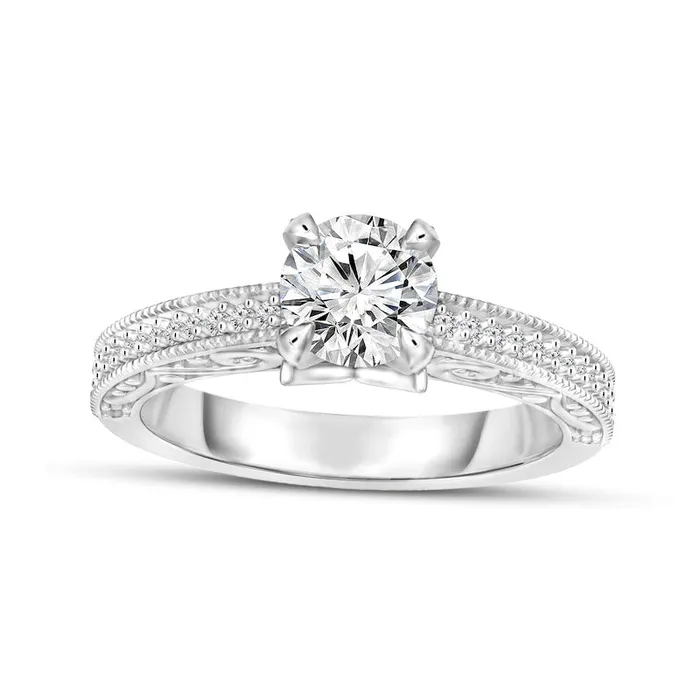 Goldia 10 CT TW Natural Diamond Antique VintageStyle Engagement Ring in Solid 14K White Gold Rings