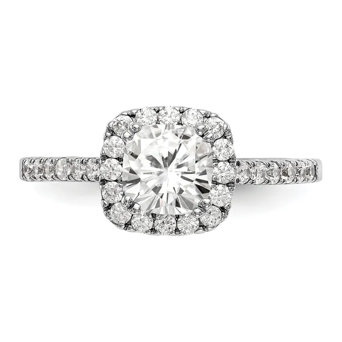 Goldia 100ct CZ Solid Real 14K White Gold Cushion Halo Engagement Ring Rings