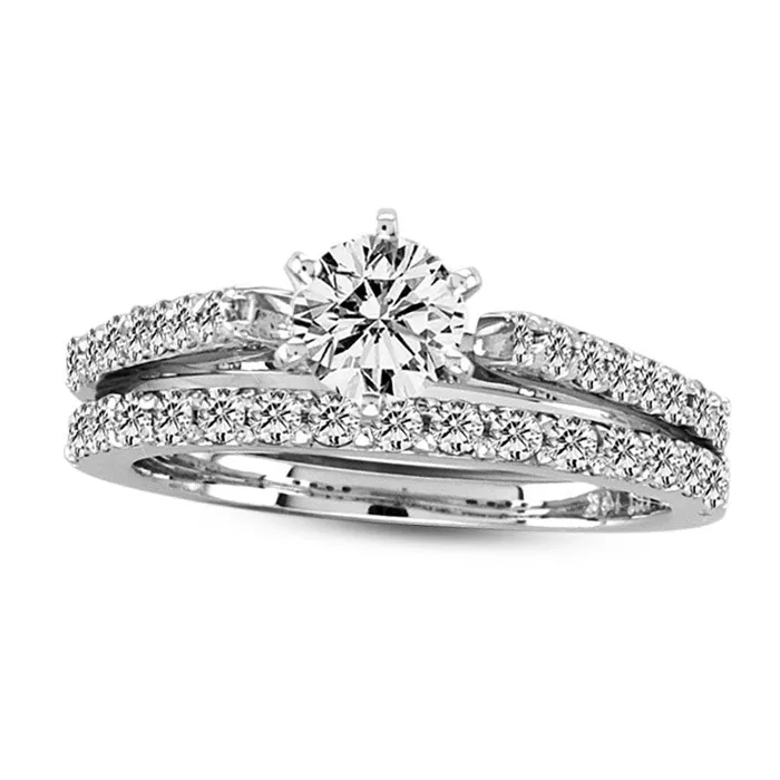Goldia 125 CT TW Natural Diamond Bridal Engagement Ring Set in Solid 14K White Gold Rings Goldia 125 CT TW Natural Diamond Bridal Engagement Ring Set in Solid 14K White Gold Rings