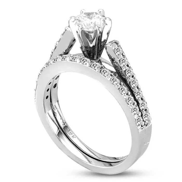 Goldia 125 CT TW Natural Diamond Bridal Engagement Ring Set in Solid 14K White Gold Rings Goldia 125 CT TW Natural Diamond Bridal Engagement Ring Set in Solid 14K White Gold Rings