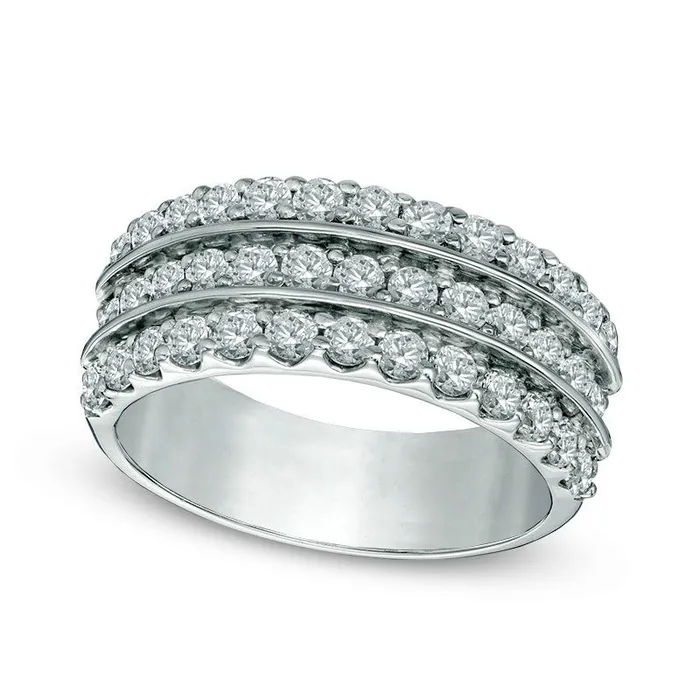Goldia 125 CT TW Natural Diamond Three Row Anniversary Band in Solid 10K White Gold Rings Goldia 125 CT TW Natural Diamond Three Row Anniversary Band in Solid 10K White Gold Rings