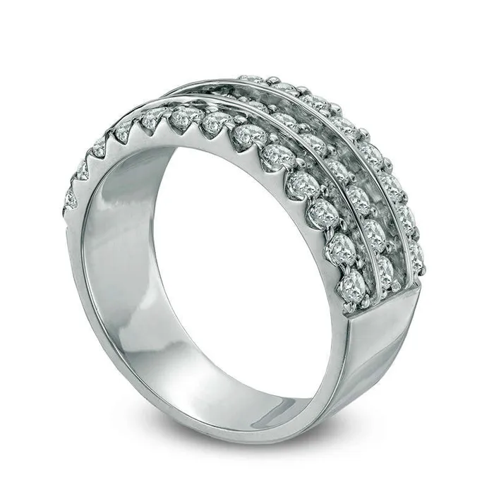 Goldia 125 CT TW Natural Diamond Three Row Anniversary Band in Solid 10K White Gold Rings Goldia 125 CT TW Natural Diamond Three Row Anniversary Band in Solid 10K White Gold Rings